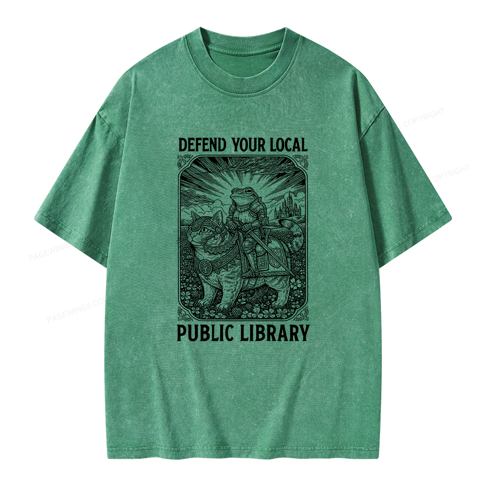 Pagewings Defend Your Local Public Library Unisex Washed T-shirt