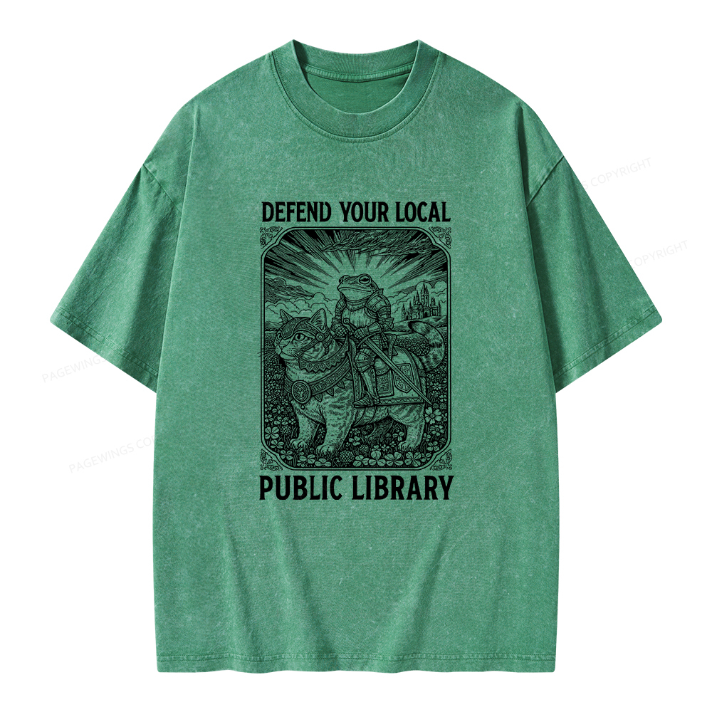 Pagewings Defend Your Local Public Library Unisex Washed T-shirt