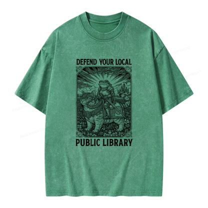Pagewings Defend Your Local Public Library Unisex Washed T-shirt