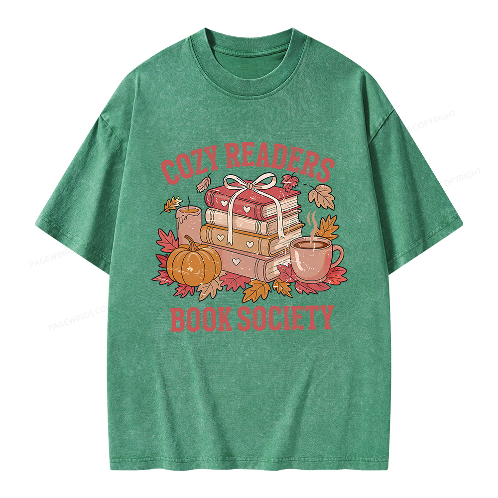 Pagewings Cozy Readers Book Society Unisex Washed T-shirt