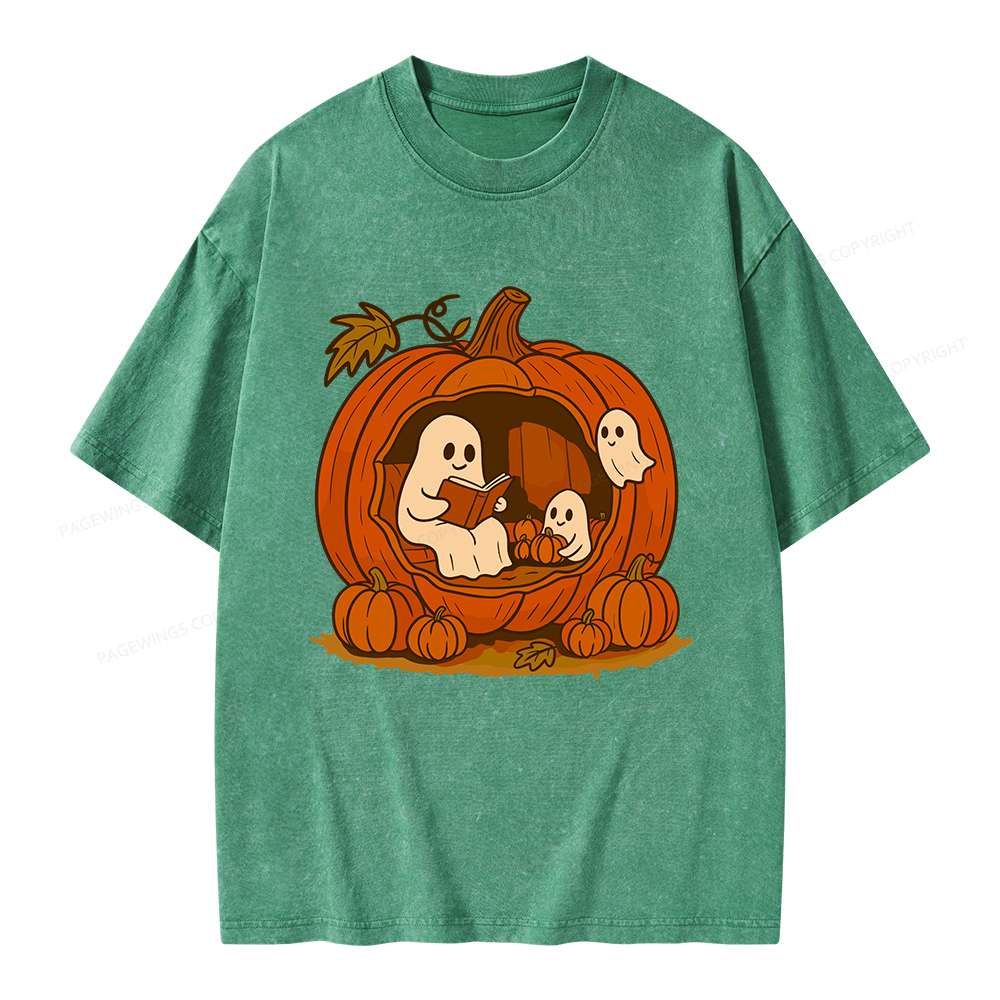 Pagewings Pumpkin Reading Nook Unisex Washed T-shirt