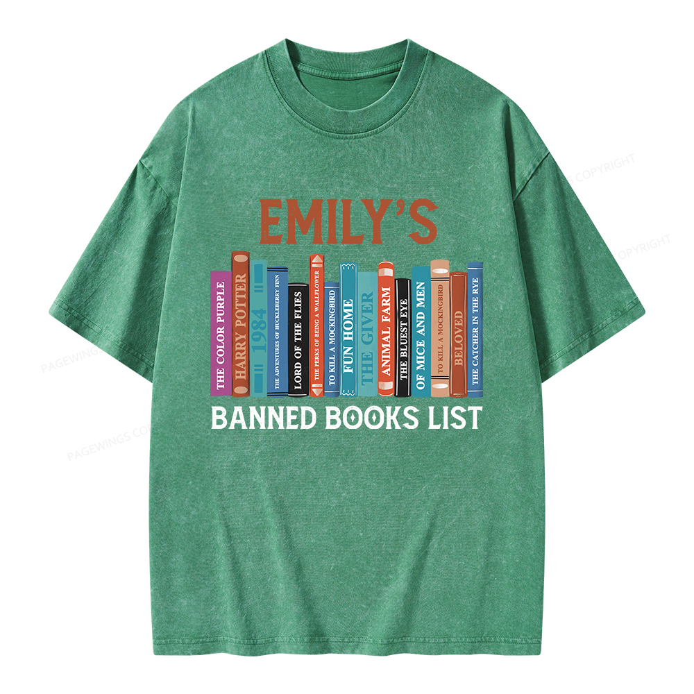 Pagewings Personalized Name Banned Books List Unisex Washed T-shirt