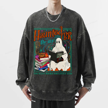 Pagewings Haunted By My TBR Unisex Washed Sweatshirt
