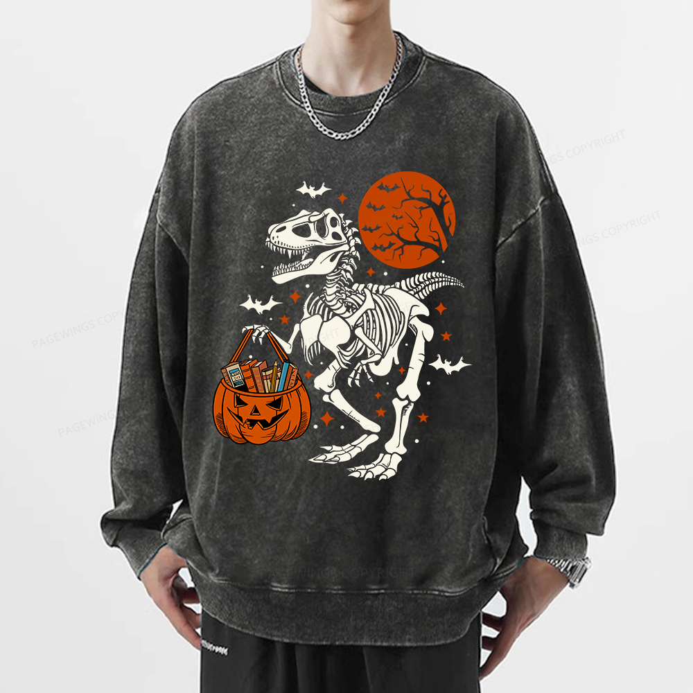 Pagewings Dinosaur Halloween Unisex Washed Sweatshirt