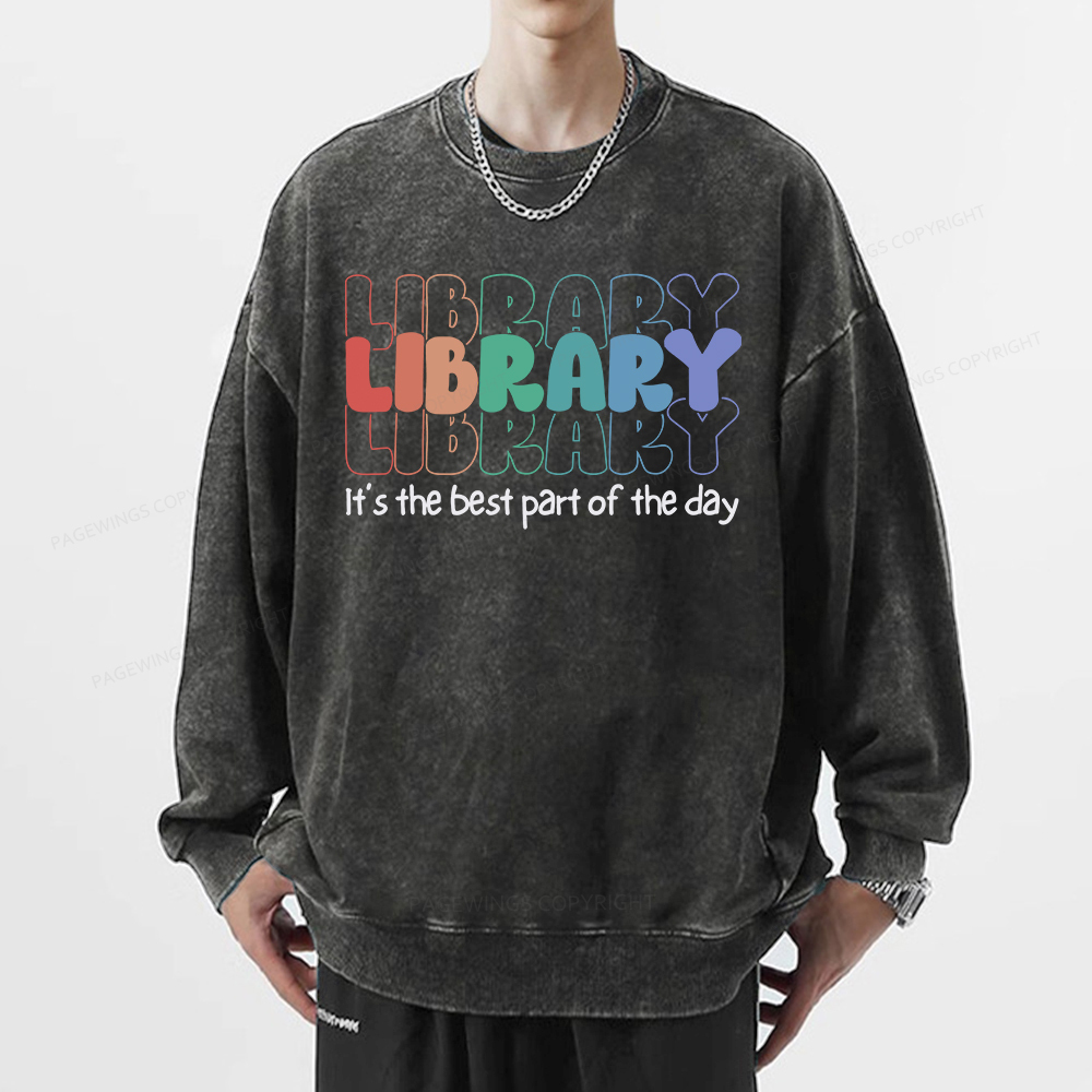 Pagewings School Librarian Shirt, Library Shirt Unisex Washed Sweatshirt