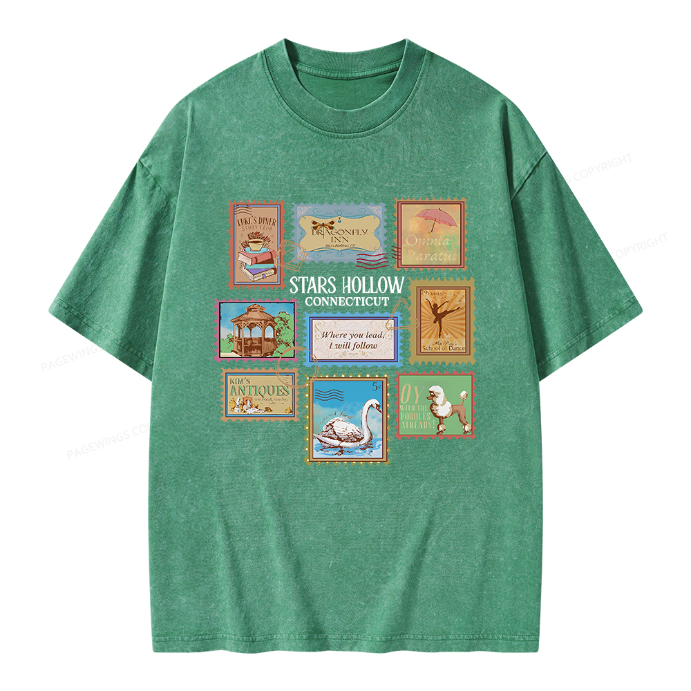 Pagewings Stars Hollow Stamps Unisex Washed T-shirt