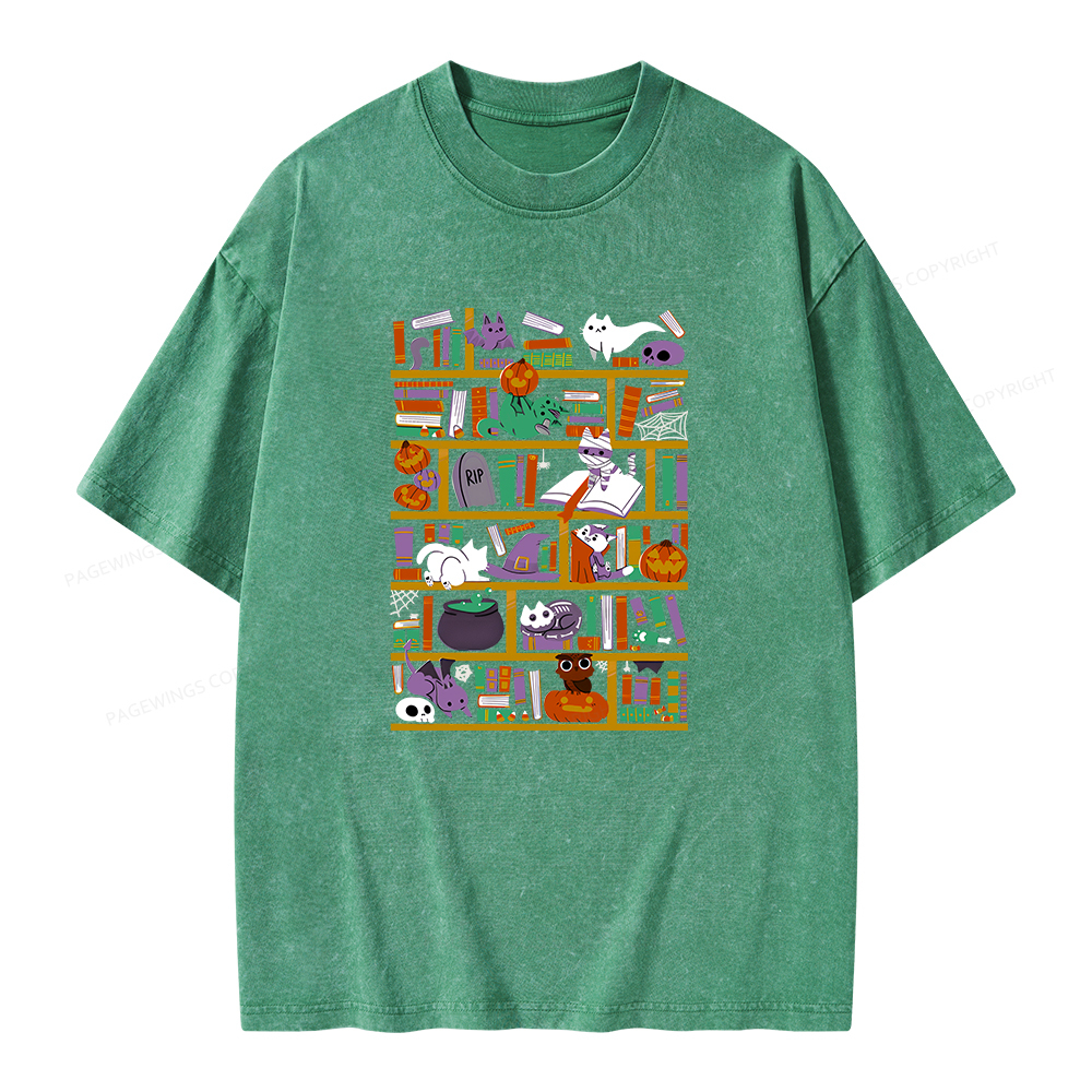 Pagewings Halloween Library Unisex Washed T-shirt