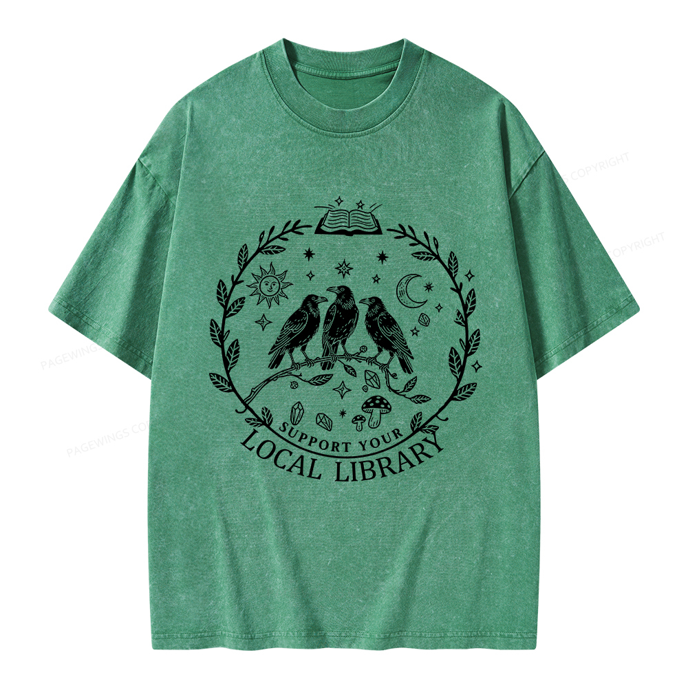 Pagewings Support Your Local Library Unisex Washed T-shirt