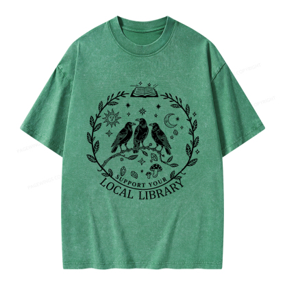 Pagewings Support Your Local Library Unisex Washed T-shirt
