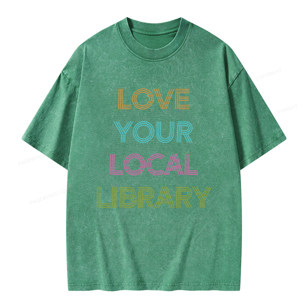 Pagewings Love Your Local Library Unisex Washed T-shirt