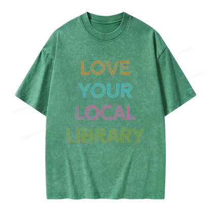 Pagewings Love Your Local Library Unisex Washed T-shirt