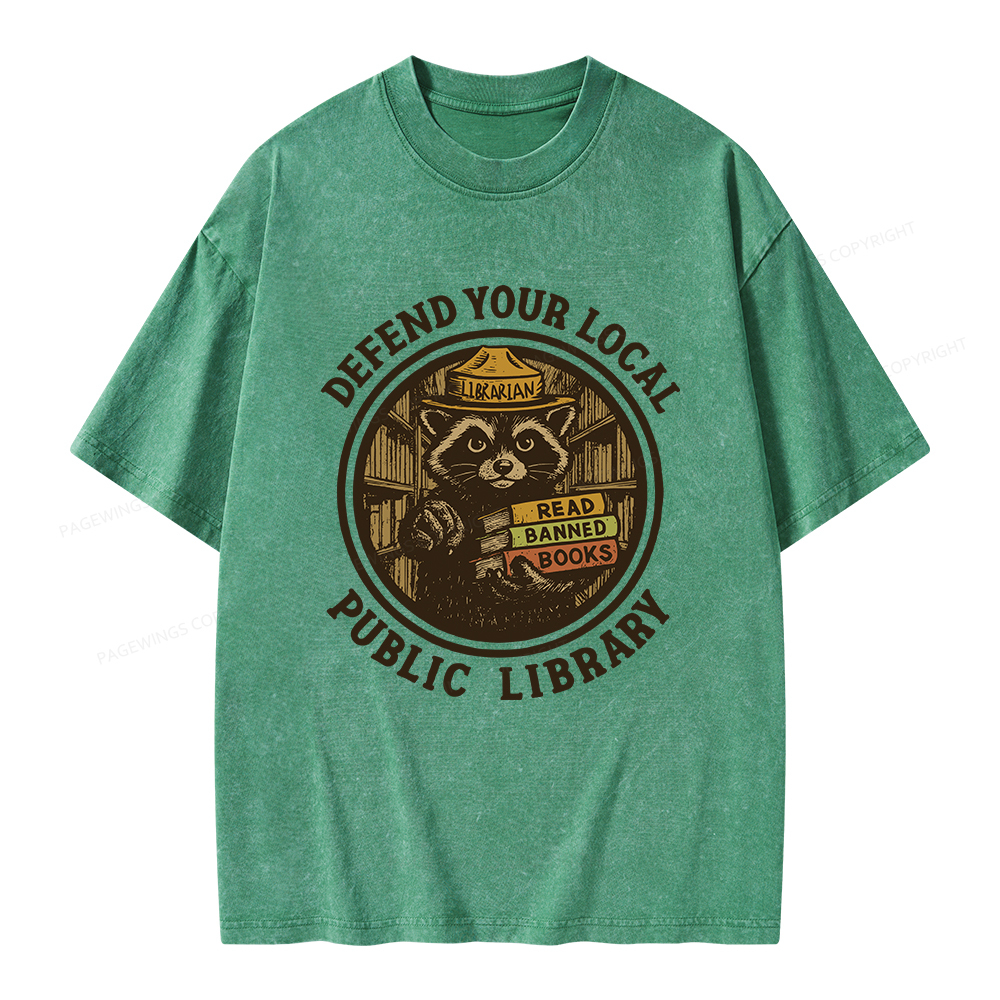 Pagewings Defend Your Local Public Library Unisex Washed T-shirt