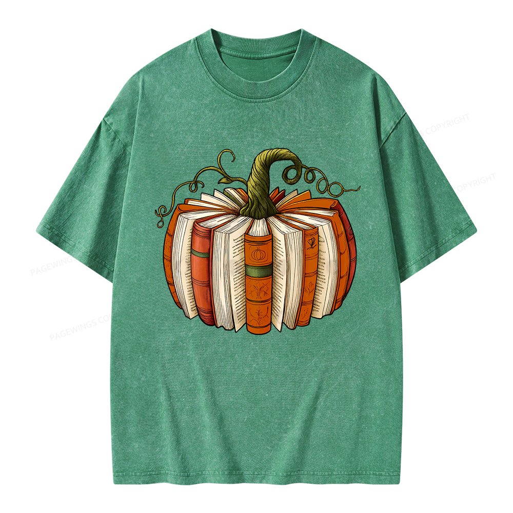 Pagewings Fall Book Pumpkin Unisex Washed T-shirt