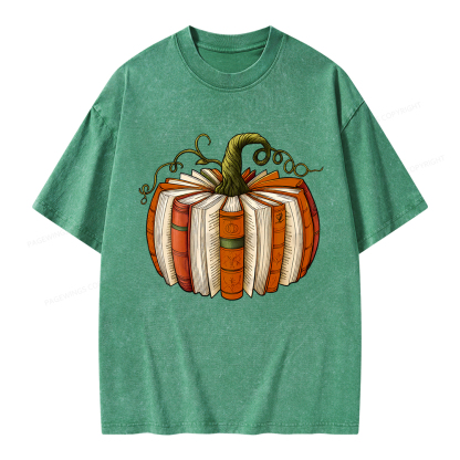 Pagewings Fall Book Pumpkin Unisex Washed T-shirt