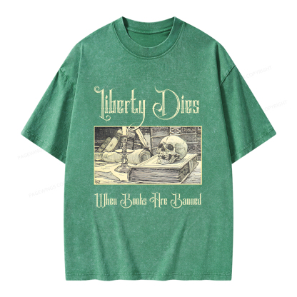 Pagewings Liberty Dies Where Books Are Banned Unisex Washed T-shirt