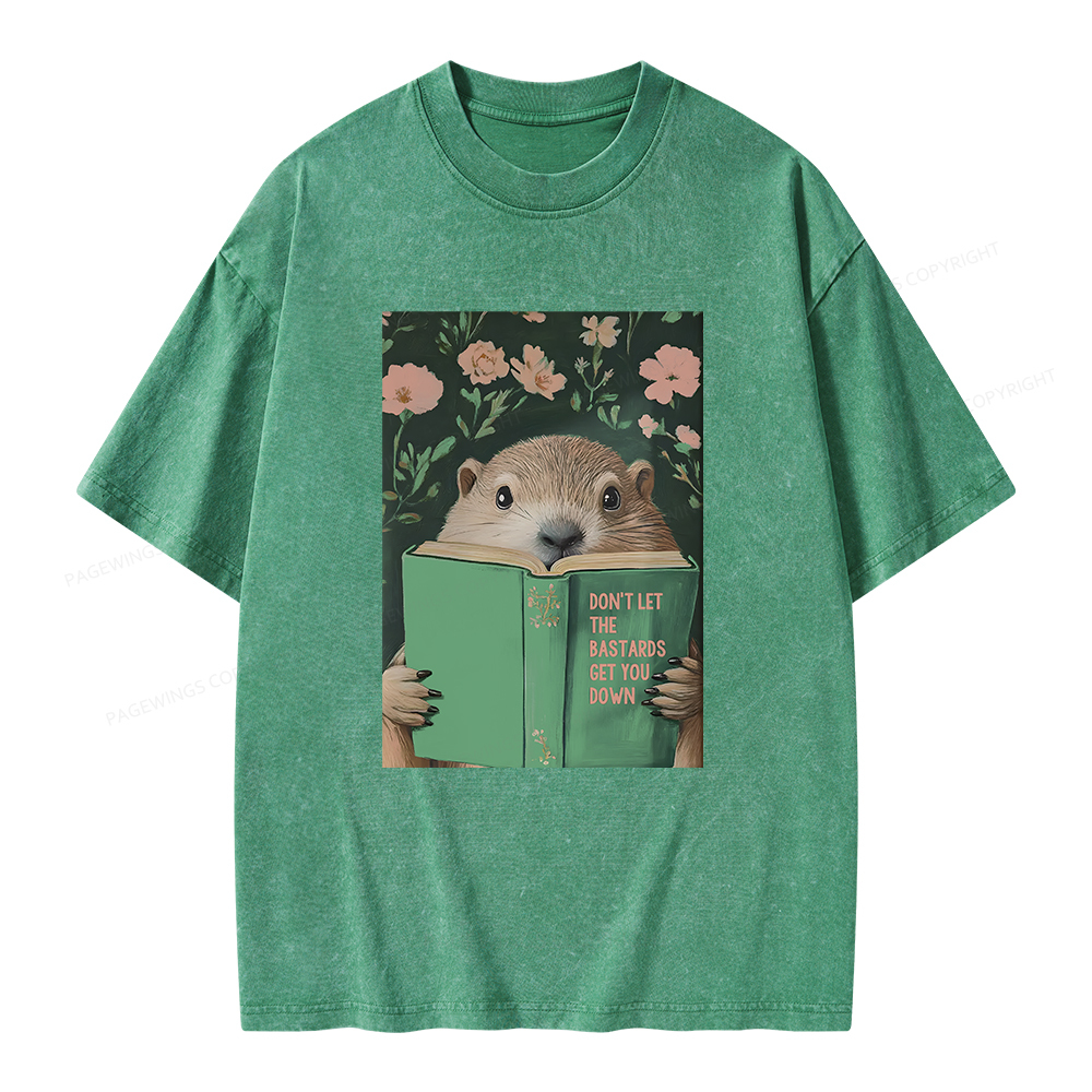 Pagewings Groundhog Reading Motivational Book Unisex Washed T-shirt