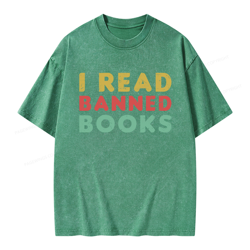 Pagewings Vintage I Read Banned Books Geek Readers T-Shirt Unisex Washed T-shirt