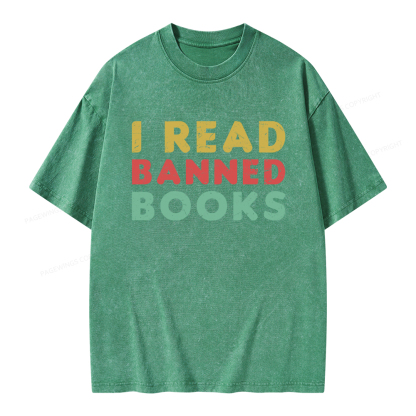 Pagewings Vintage I Read Banned Books Geek Readers T-Shirt Unisex Washed T-shirt