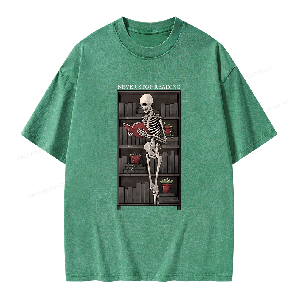 Pagewings Never Stop Reading Unisex Washed T-shirt