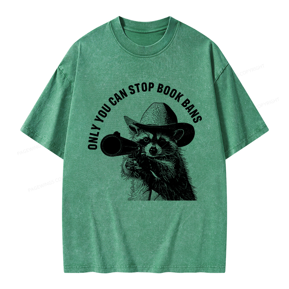 Pagewings Only You Can Stop Book Bans Unisex Washed T-shirt