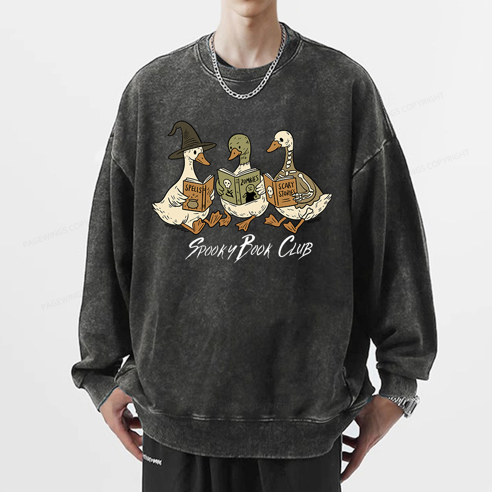Pagewings Spooky Book Club Unisex Washed Sweatshirt