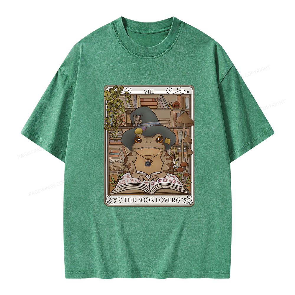Pagewings Book Lover Frog Tarot Card Comfort Colors TShirt Unisex Washed T-shirt