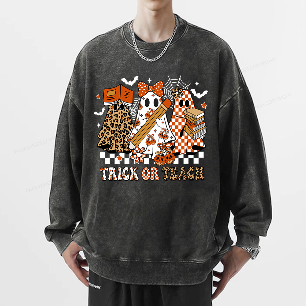 Pagewings Trick or Teach Unisex Washed Sweatshirt