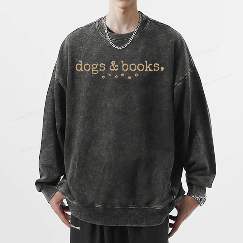 Pagewings Dogs & Books Unisex Washed Sweatshirt