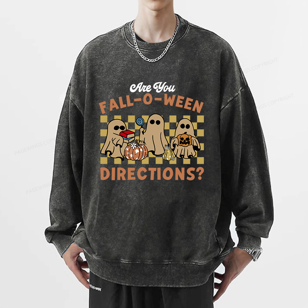 Pagewings Are You Fall-O-Ween Directions Unisex Washed Sweatshirt