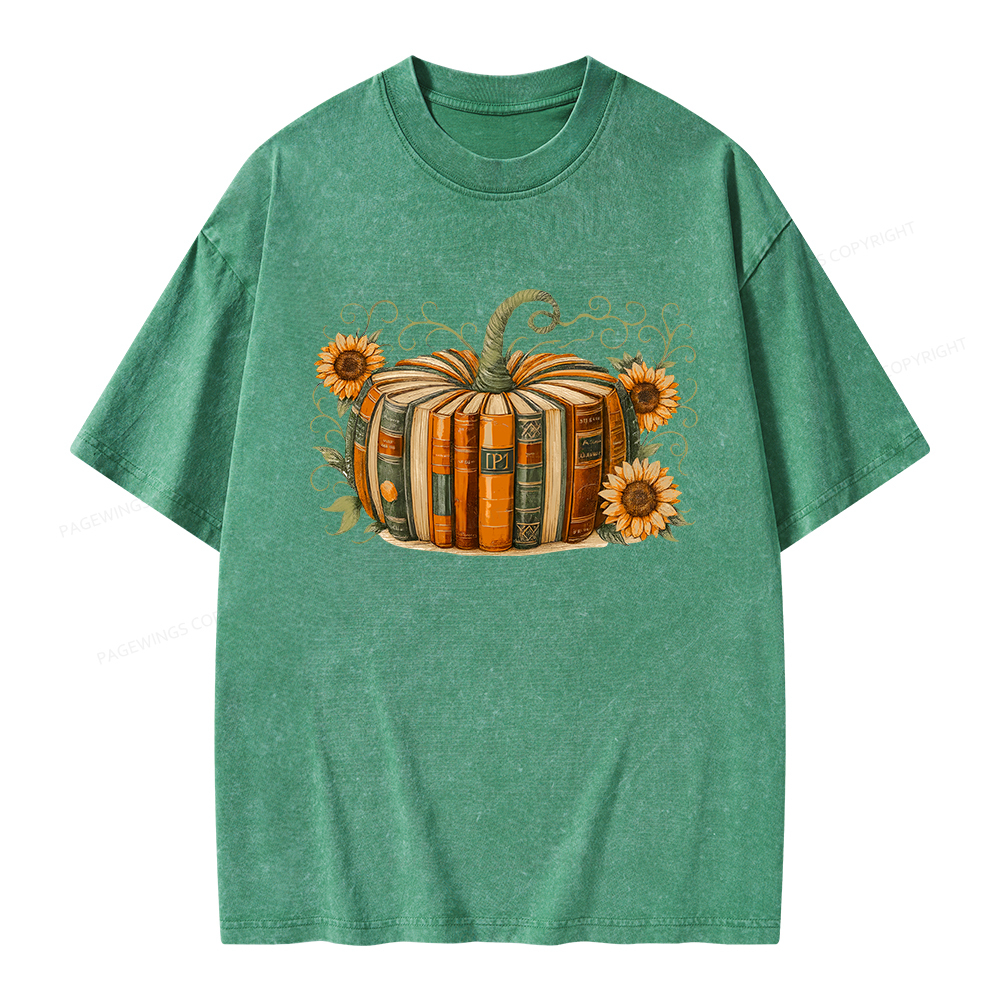 Pagewings Fall Book Pumpkin Unisex Washed T-shirt