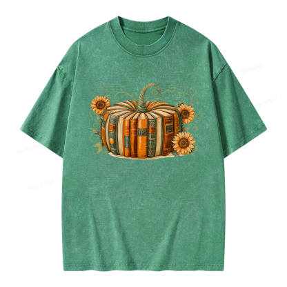 Pagewings Fall Book Pumpkin Unisex Washed T-shirt