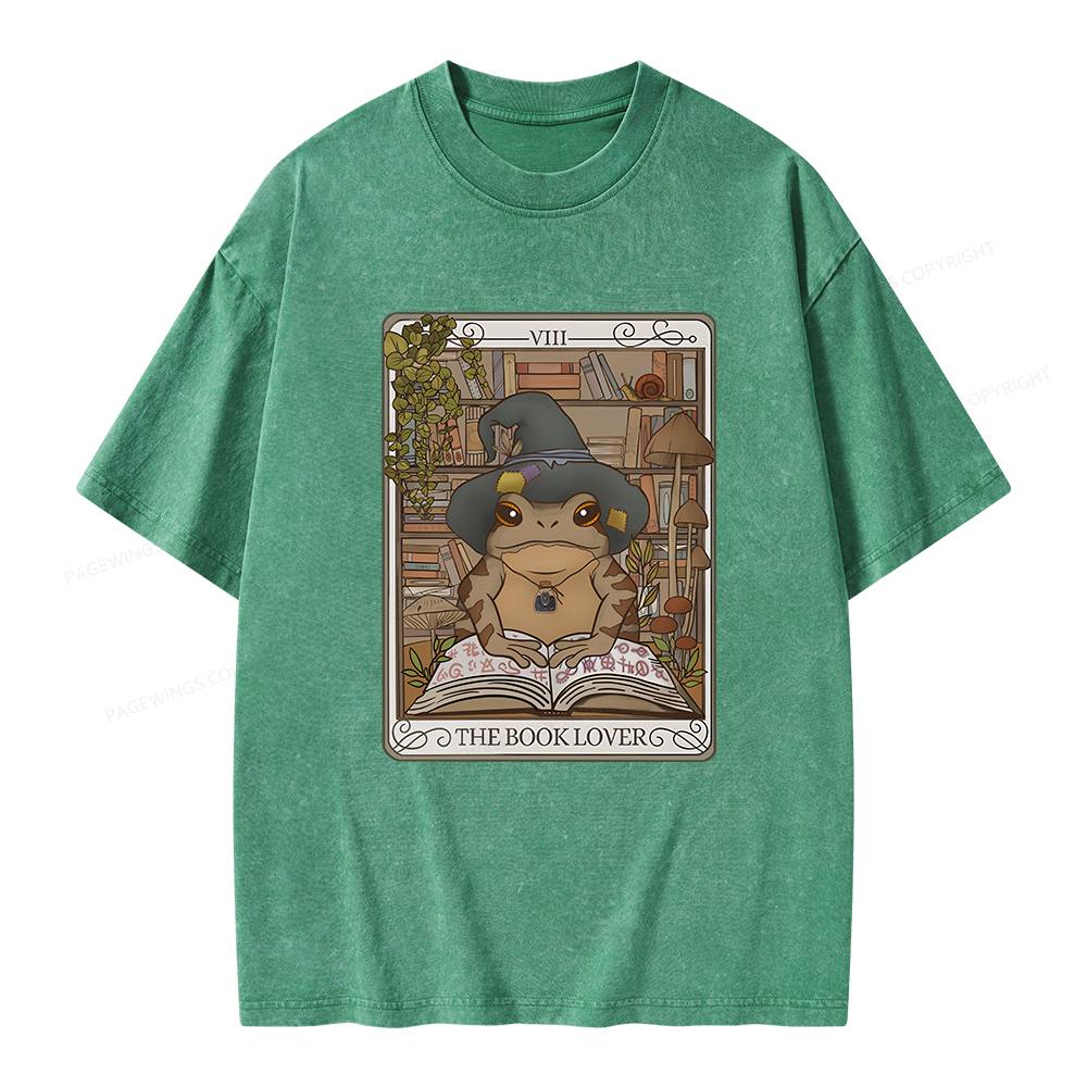 Pagewings Book Lover Frog Tarot Card Comfort Colors TShirt Unisex Washed T-shirt