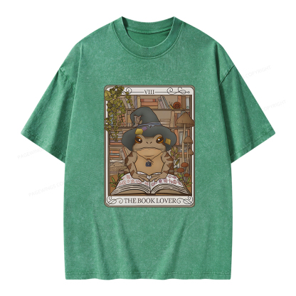 Pagewings Book Lover Frog Tarot Card Comfort Colors TShirt Unisex Washed T-shirt