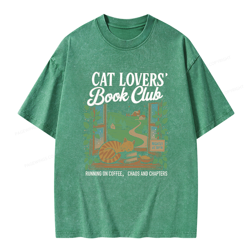 Pagewings Cat Lovers' Book Club Unisex Washed T-shirt