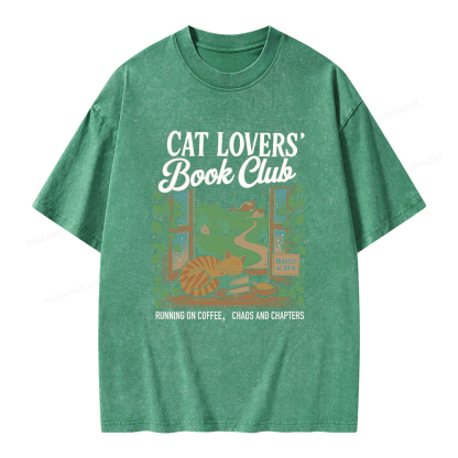 Pagewings Cat Lovers' Book Club Unisex Washed T-shirt