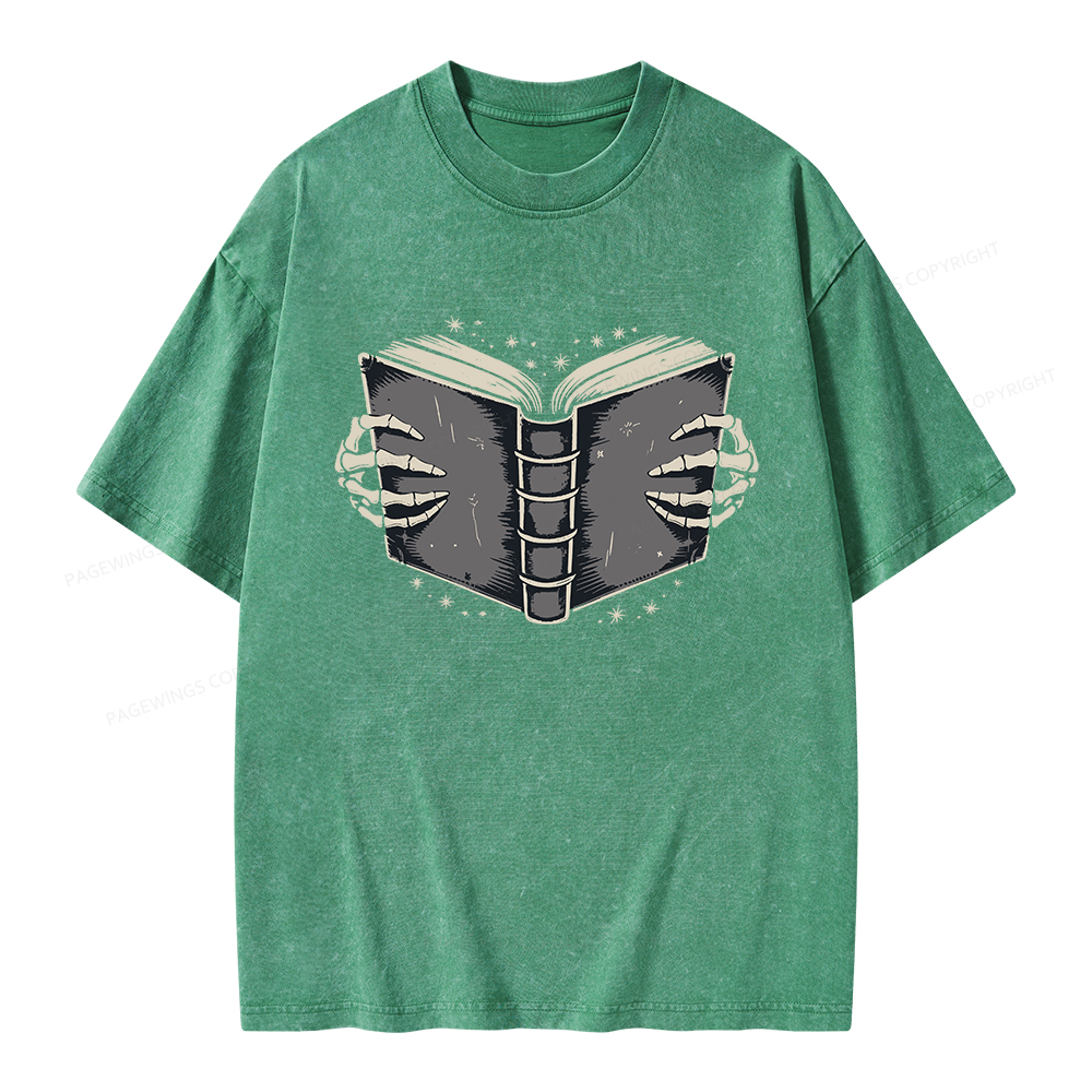 Pagewings Book Skeleton Hands Unisex Washed T-shirt