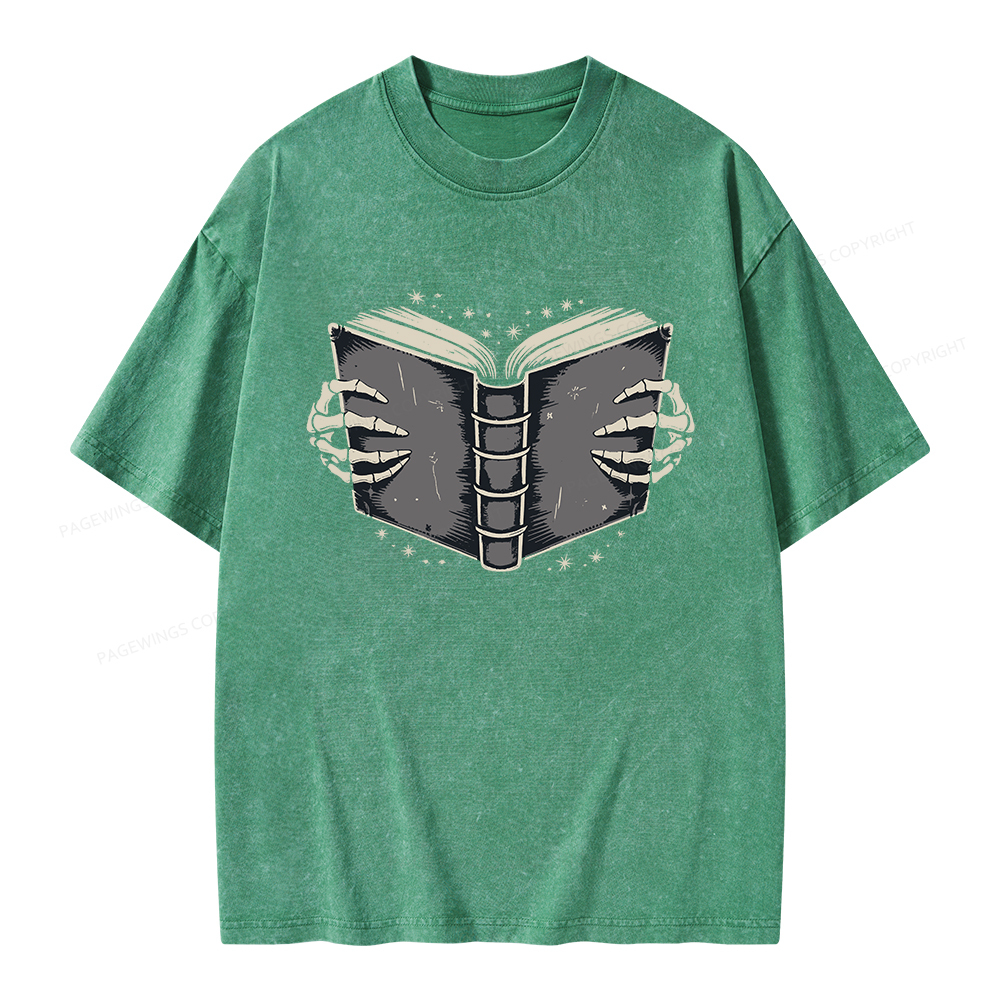 Pagewings Book Skeleton Hands Unisex Washed T-shirt