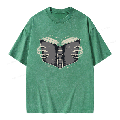 Pagewings Book Skeleton Hands Unisex Washed T-shirt