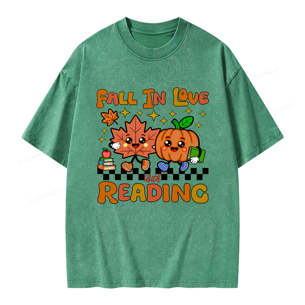 Pagewings Thanksgiving Fall In Love With Reading Unisex Washed T-shirt