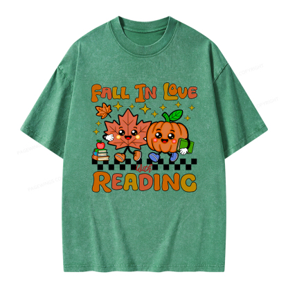 Pagewings Thanksgiving Fall In Love With Reading Unisex Washed T-shirt