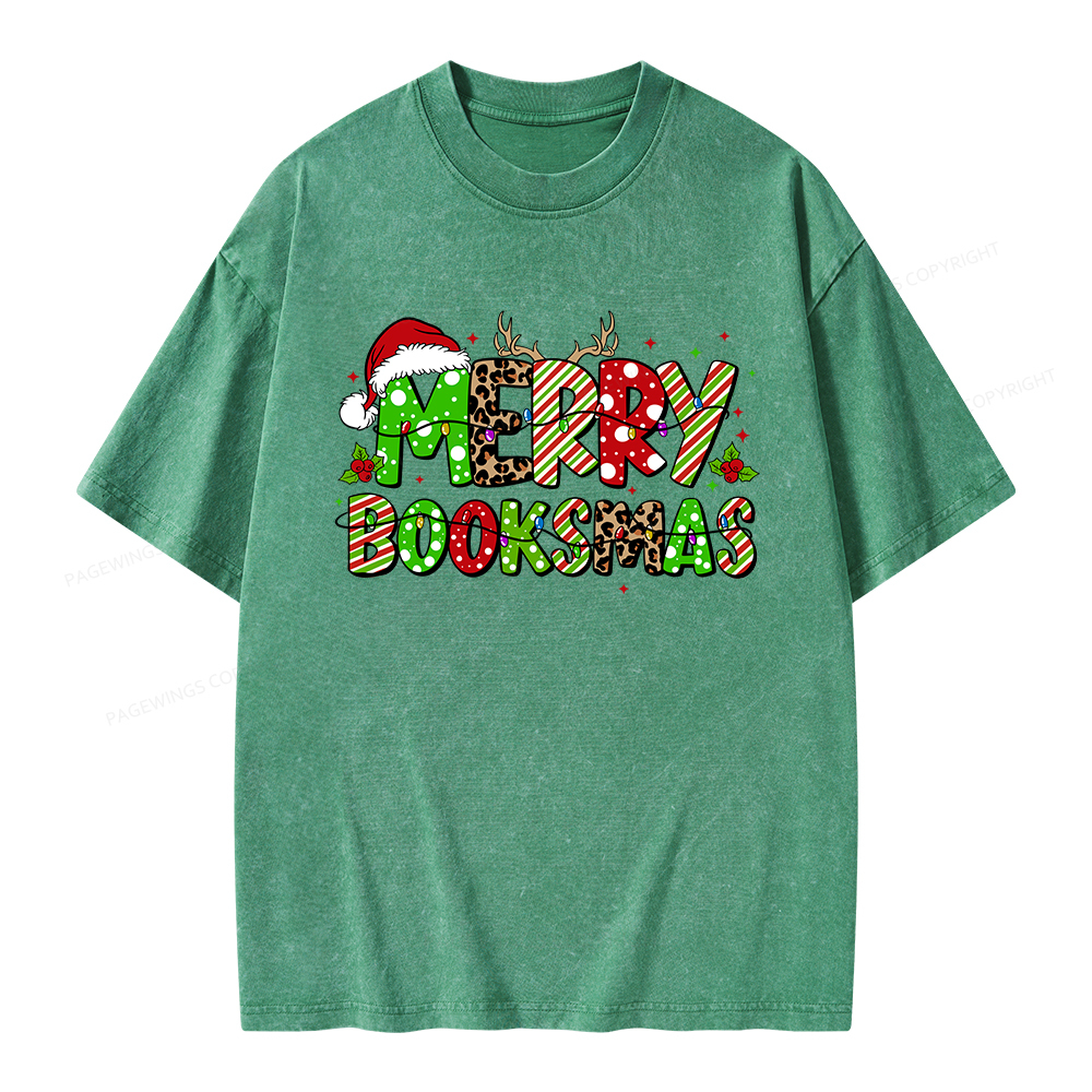 Pagewings Merry Booksmas Unisex Washed T-shirt