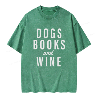 Pagewings Dogs Books And Wine Unisex Washed T-shirt
