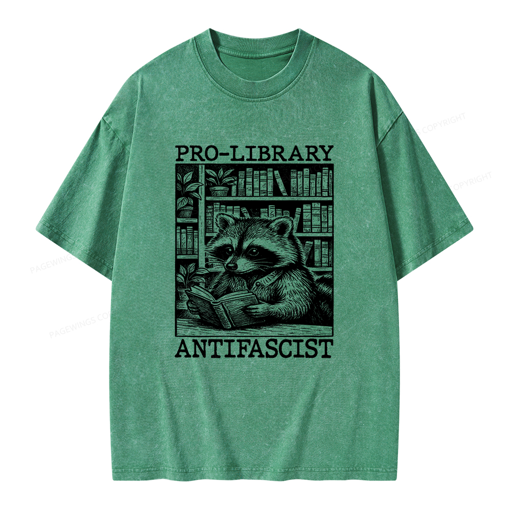 Pagewings Pro Library Antifascist Unisex Washed T-shirt