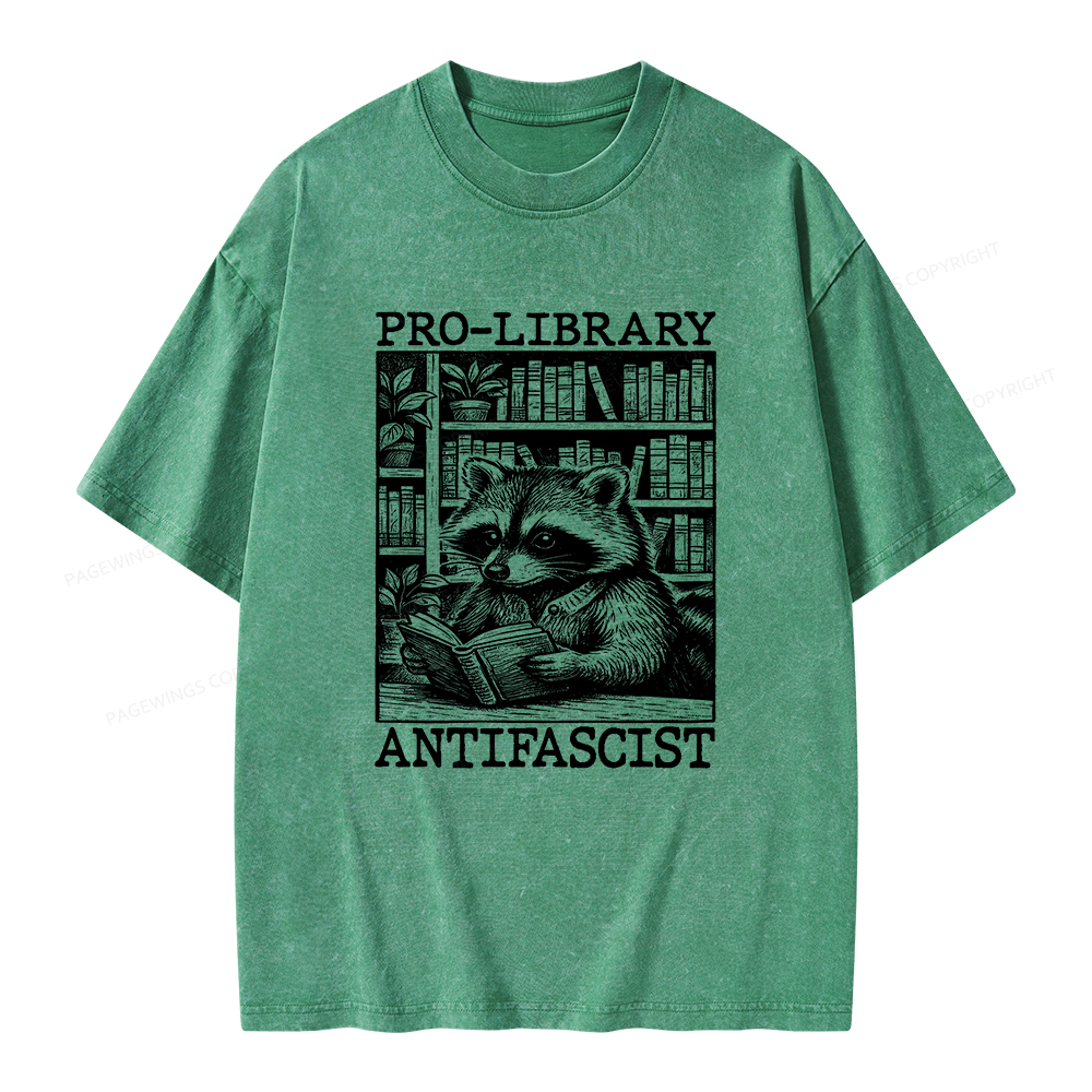 Pagewings Pro Library Antifascist Unisex Washed T-shirt