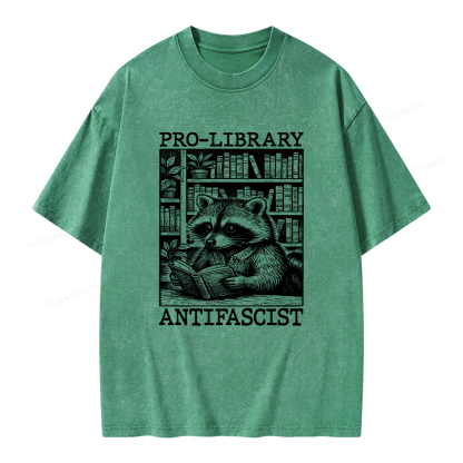 Pagewings Pro Library Antifascist Unisex Washed T-shirt
