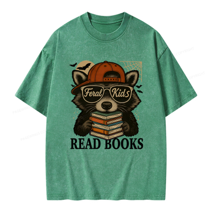 Pagewings Feral Kid Read Books Unisex Washed T-shirt