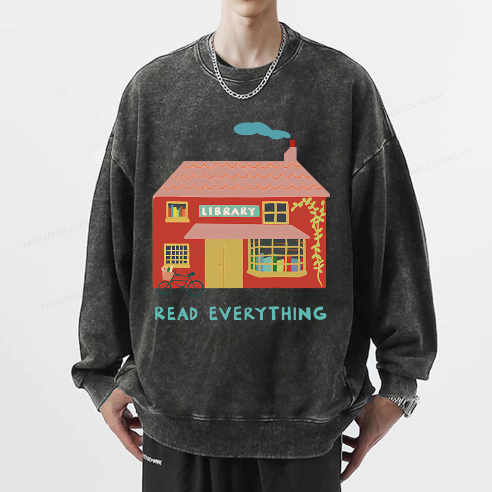 Pagewings Read Everything T-Shirt Unisex Washed Sweatshirt