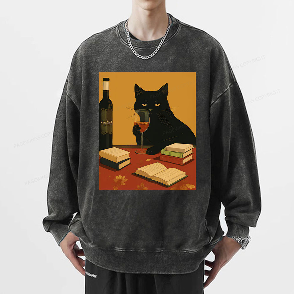 Pagewings Easily Distracted By Wine And Books Unisex Washed Sweatshirt
