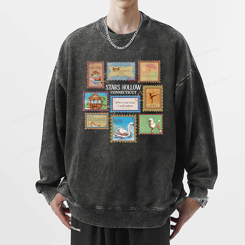 Pagewings Stars Hollow Stamps Unisex Washed Sweatshirt