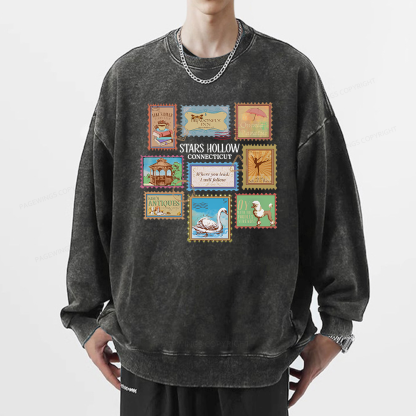 Pagewings Stars Hollow Stamps Unisex Washed Sweatshirt